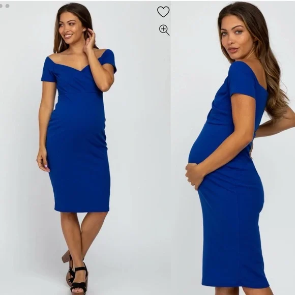 PinkBlush Royal Cobalt Blue Off Shoulder Sweetheart
Neckline Maternity Dress - Picture 3 of 11